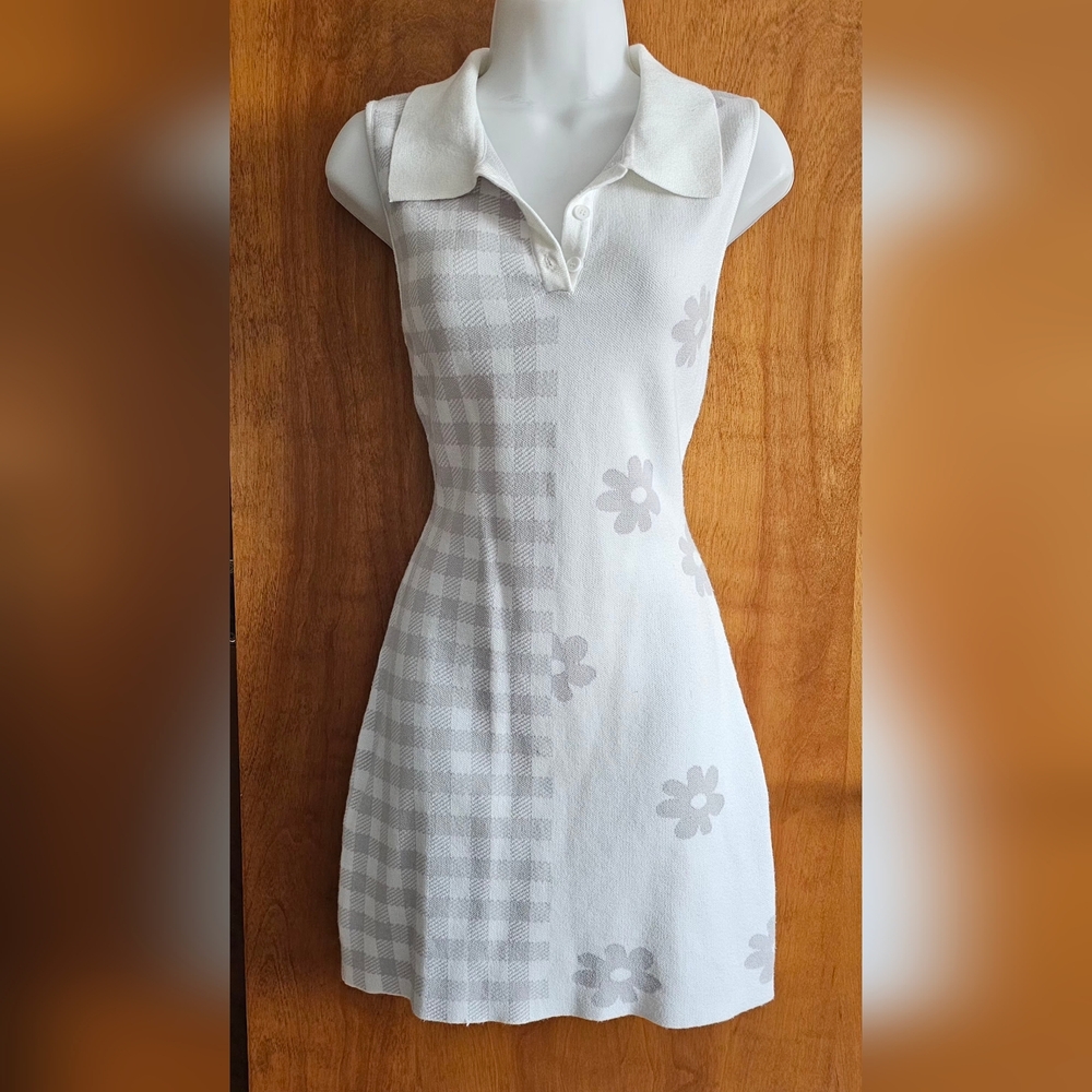 Le Lis White Floral and Checkered Mini Dress